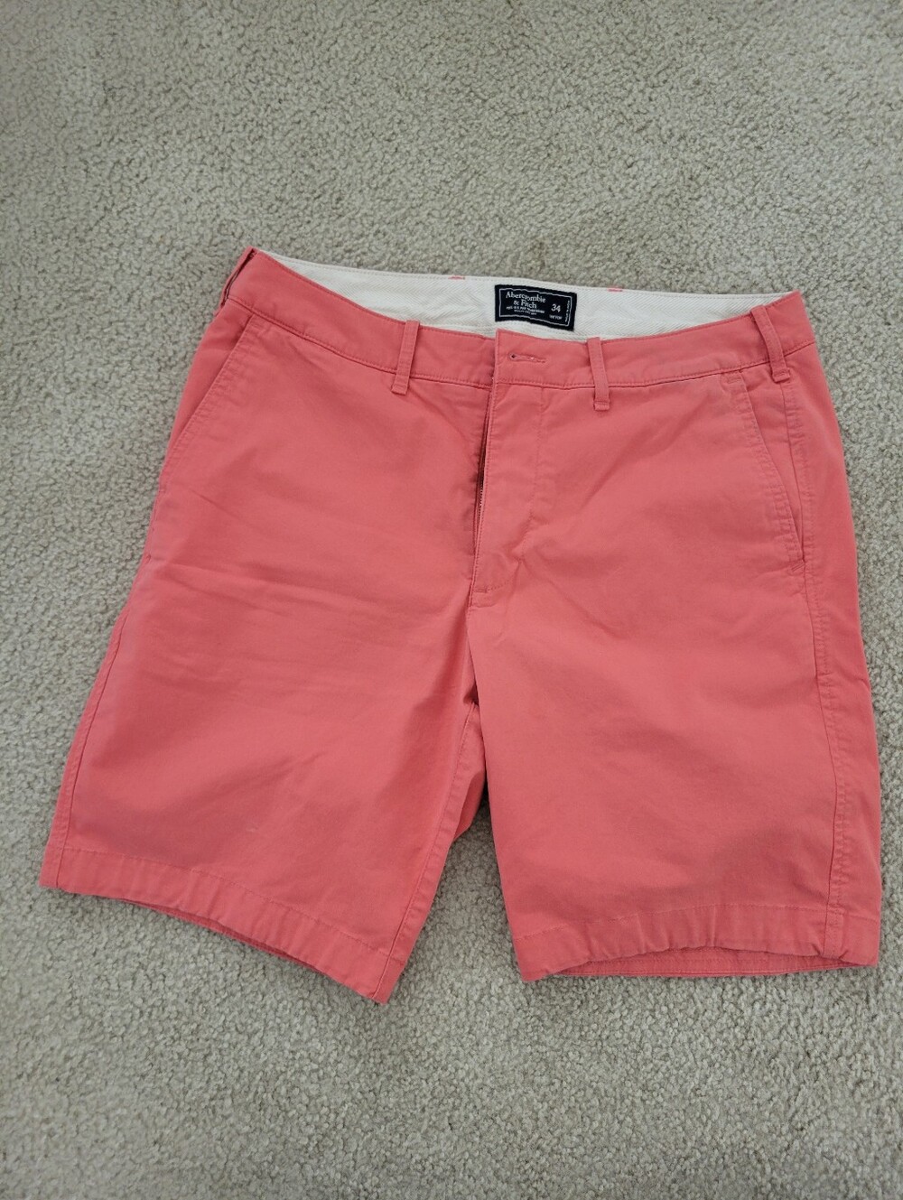 Abercrombie & Fitch Mens Shorts Size 34 Salmon Coral Pink Chino Flat Front Prepp